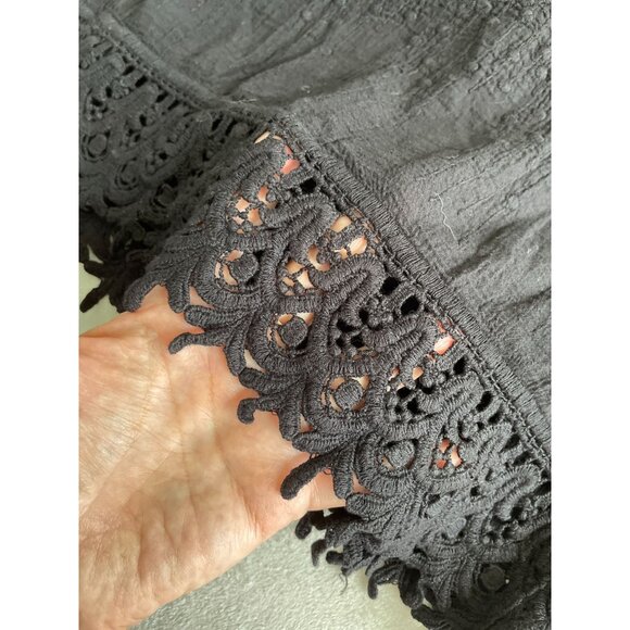 Shoreline Black Long-Sleeve Crochet & Lace Boho Blouse Whimsigoth - Picture 12 of 12